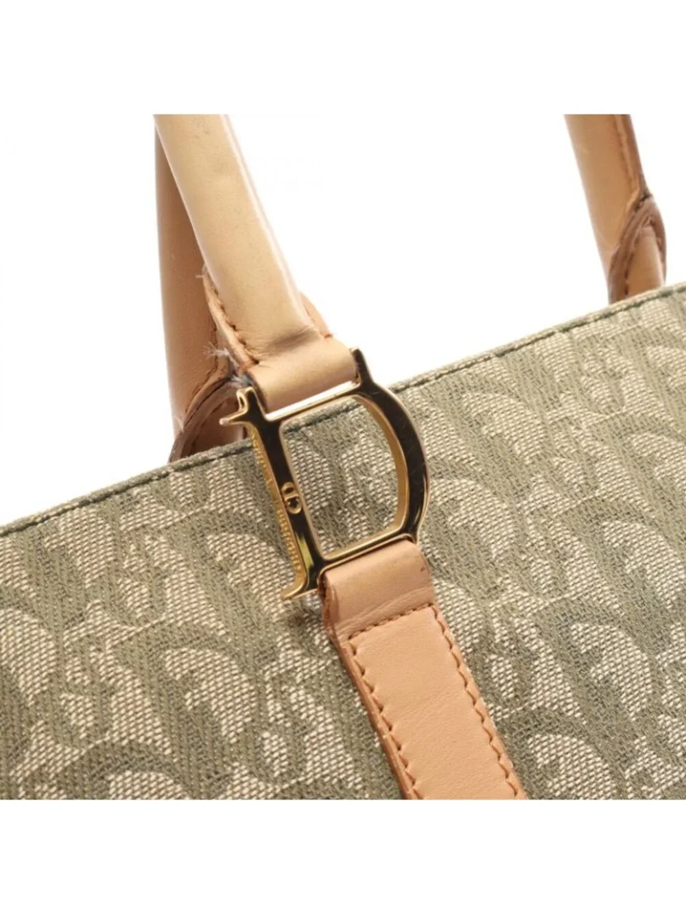 Dior Tote Trotter Green Beige Canvas Leather